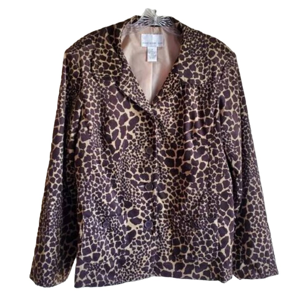 SUSAN GRAVER Women XL Corduroy Jacket Blazer Animal Print Buttons Lined Bust 48"